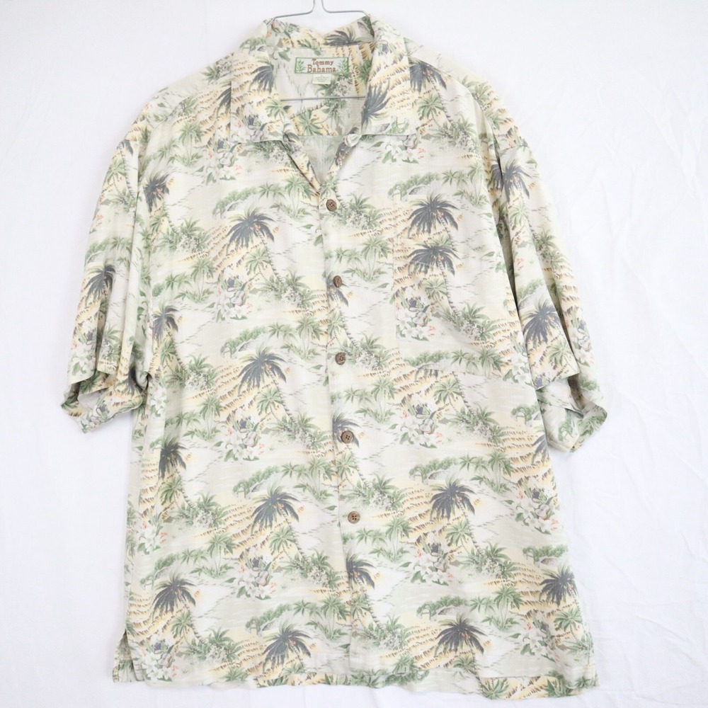 Tommy Bahama Shirt Mens Large Silk Hawaiian Island Casual Button Up Short Sleeve